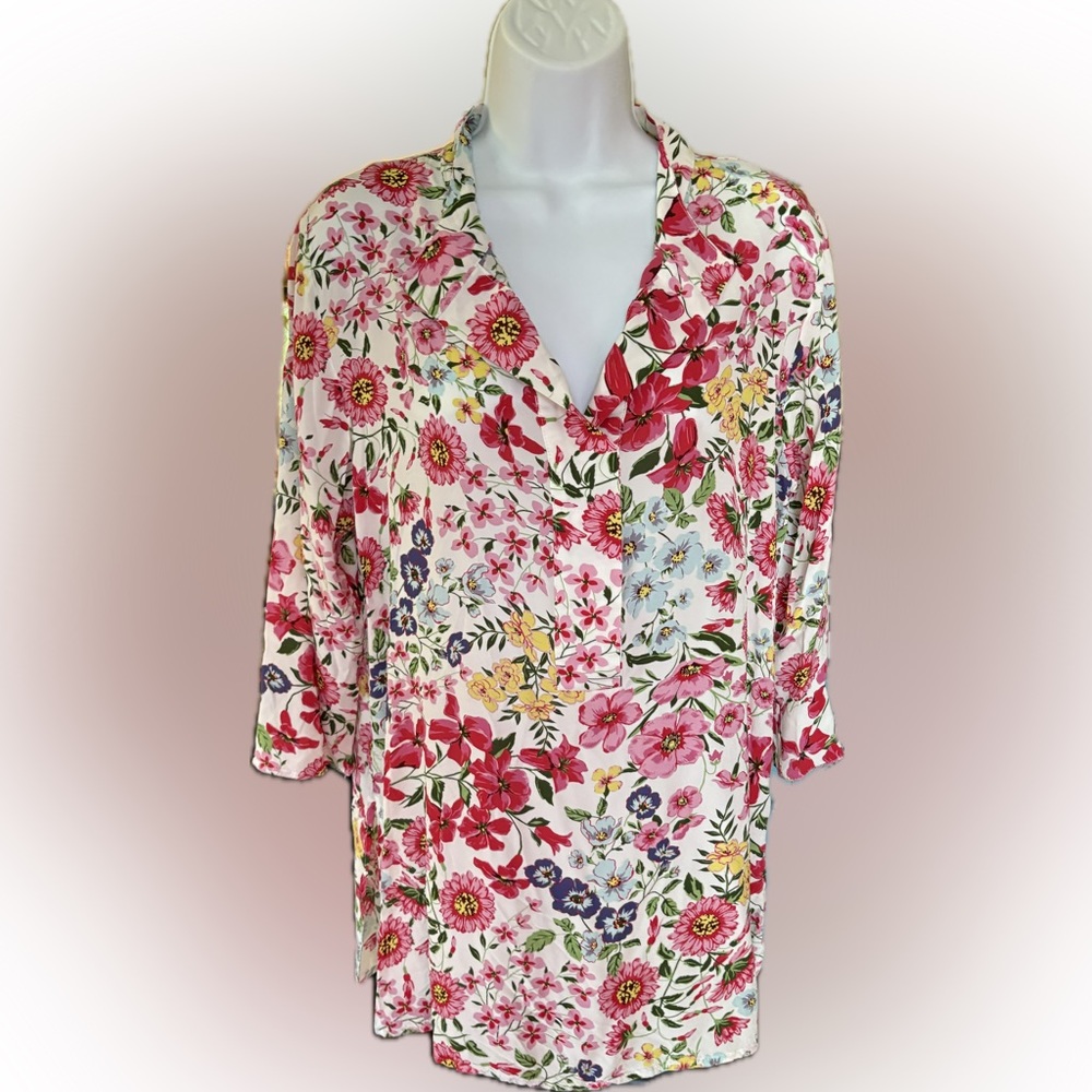 Weill Floral Sheer Blouse Tunic 3/4 Sleeve